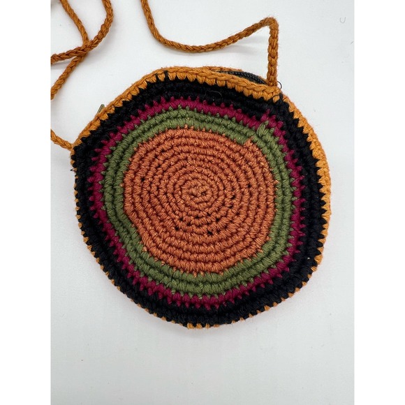 Crochet Crystal Pouch Brown/Multicolor Satchel Coin Purse Hand Knit Spiral - Picture 3 of 5